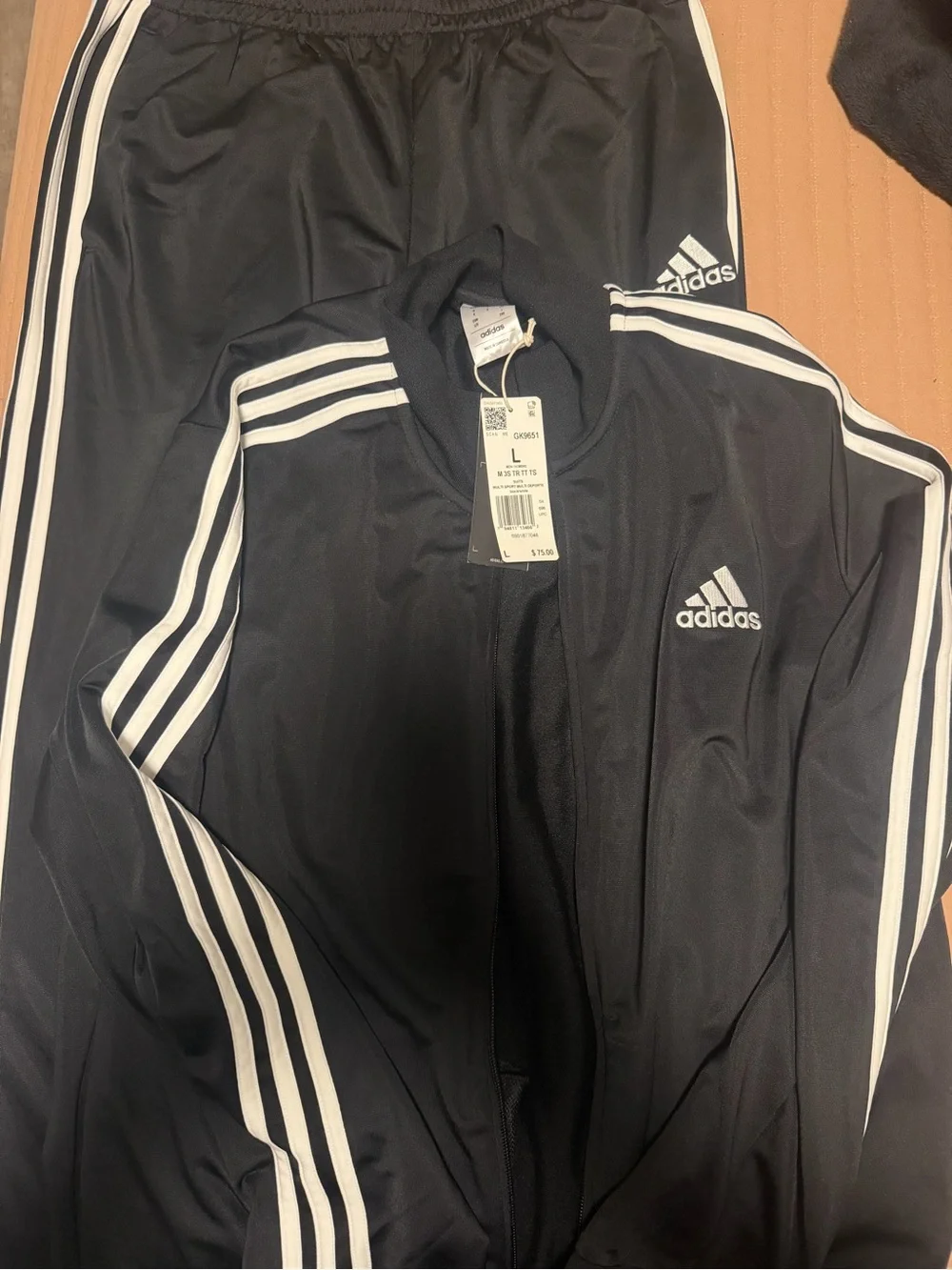 adidas Black Track Jacket and Pants with White Stripes
